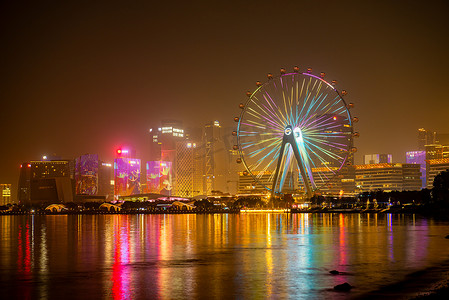 深圳城市标志性建筑前海湾摩天轮夜景