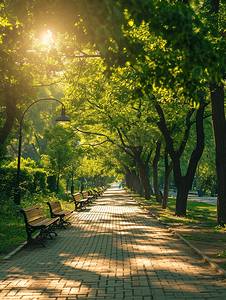 阳光下的城市公园美景