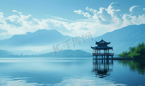 夜景云彩摄影照片_中国的西湖风景