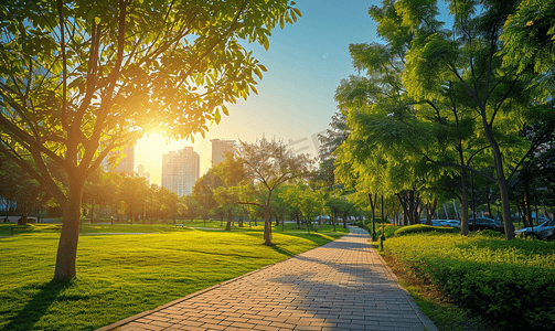 春天的美景摄影照片_阳光下的城市公园美景