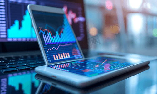 银行数据统计摄影照片_科技数据投资者分析股票市场报告和财务仪表板与商业智能