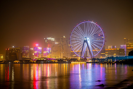 深圳城市标志性建筑前海湾摩天轮夜景