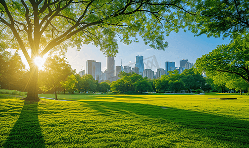 阳光下的城市公园美景