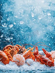 螃蟹海报摄影照片_放在冰上的海鲜水产
