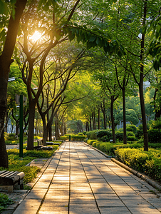 阳光下的城市公园美景