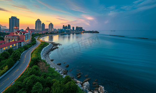 青岛城市风景摄影照片_青岛现代城市风景海岸线