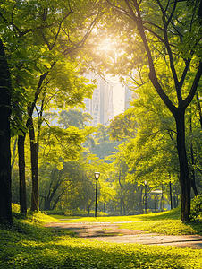 阳光下的城市公园美景