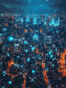 未来科技城市摄影照片_科技城市背景的5G网络无线通信技术网络连接智能城市