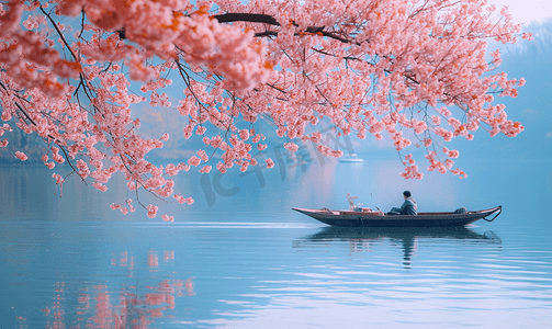 樱花湖面摄影照片_西湖樱花浪漫