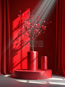 新春书法背景图片_红色圆桌中式客厅新春家居图片
