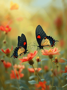 蝴蝶文艺摄影照片_春天花丛中的两只蝴蝶