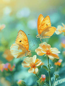 花背景小清新摄影照片_春天花丛中的两只蝴蝶