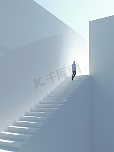 人生方向摄影照片_一个人正在上楼去事业阶梯上取得成功的概念创意
