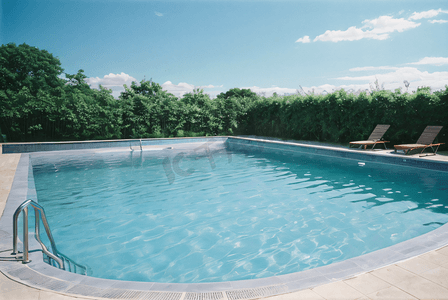 夏季清凉蓝色游泳池摄影图