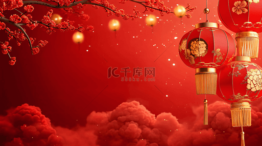 红灯笼门庭背景图片_春节装饰红灯笼背景35