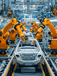 机器人制造摄影照片_机器人在汽车制造厂工业生产