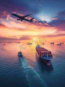 全球链条摄影照片_物流国际集装箱船舶货物货机