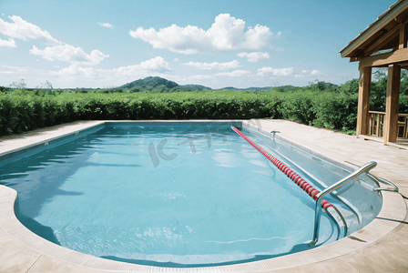 夏季清凉蓝色游泳池摄影图片