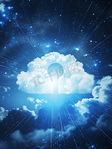 科技创新蓝色摄影照片_云技术锁安全保护概念