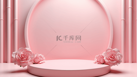 春天粉色妇女节电商促销展台1背景图