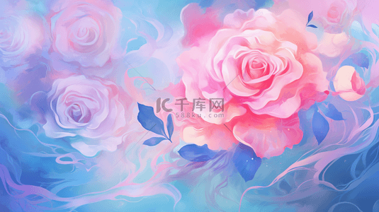 春天玫瑰背景图片_清新春天蓝粉色水粉质感玫瑰底纹背景图片