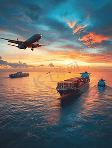 红色商务风商业计划书摄影照片_物流国际集装箱船舶货物货机