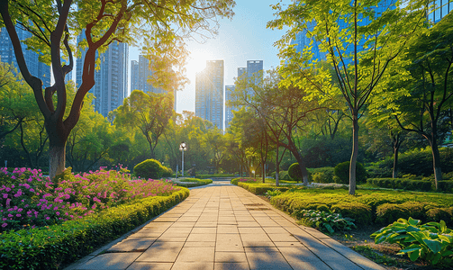 春天的美景摄影照片_阳光下的城市公园美景