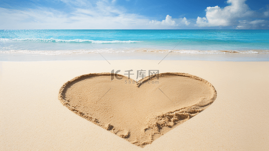情人节场景海边沙滩上的爱心背景素材
