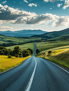 马路道路风景摄影照片_自然风景乡村景观一条公路