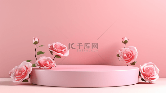 情人素材背景图片_粉色情人节促销电商玫瑰圆展台素材