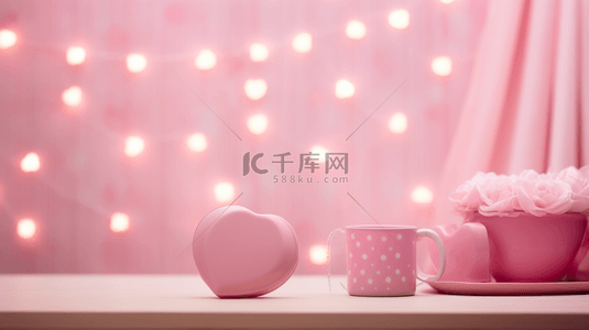 情人节促销粉色电商展台背景图片