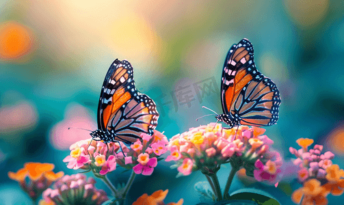 春天花丛中的两只蝴蝶