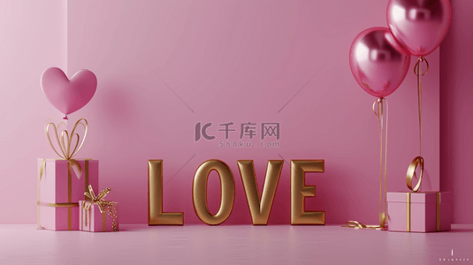 love背景图片_情人节金色LOVE粉色背景