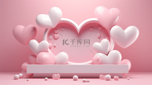 情人节促销粉色电商展台背景
