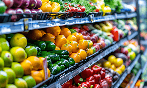 农场蔬菜摄影照片_水果和蔬菜是在超市的货架上