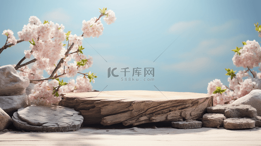 春节氛围布置背景图片_产品展台春天氛围鲜花自然设计