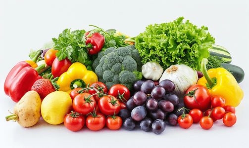 西红柿番茄摄影照片_不同水果和蔬菜的蔬菜水果堆