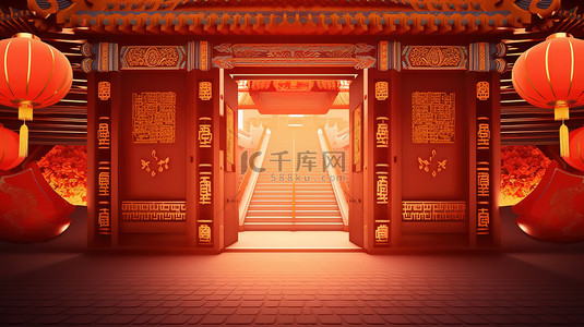 大促背景红色背景图片_古代宫殿雄伟的大门背景