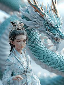 绘画的女孩背景图片_3D立体青花瓷中国春节龙年女孩的背景图2