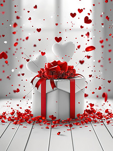 情侣白色背景图片_情人节白色心形礼品盒背景图