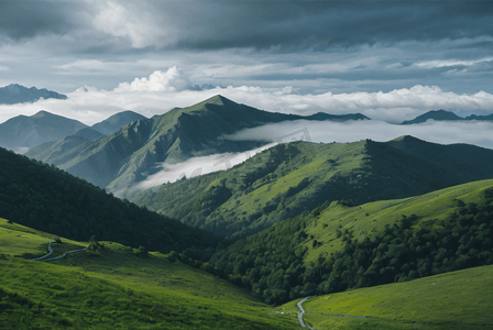 高山山脉云雾缭绕摄影配图3