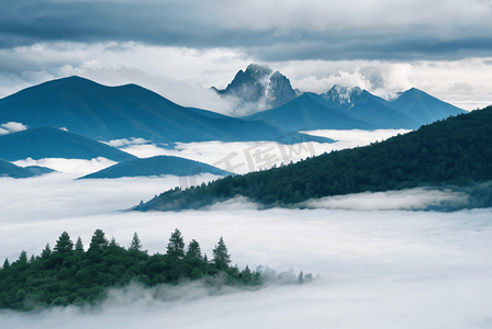 山水缭绕摄影照片_高山山脉云雾缭绕摄影配图2