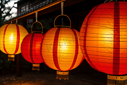中式风春节摄影照片_红色传统灯笼摄影图