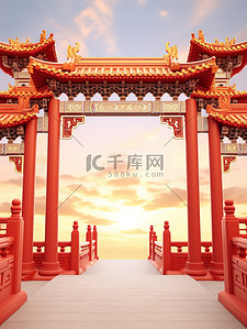 年货节背景图片_美丽的拱门古建筑背景