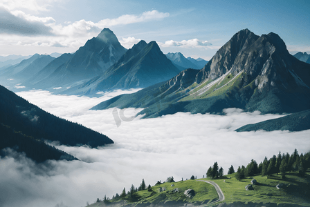 高山山脉云雾缭绕摄影配图
