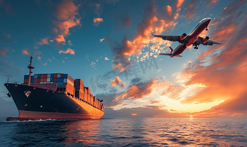 港口贸易摄影照片_物流国际集装箱船舶货物货机