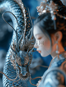 3D立体青花瓷中国春节龙年女孩的背景图5