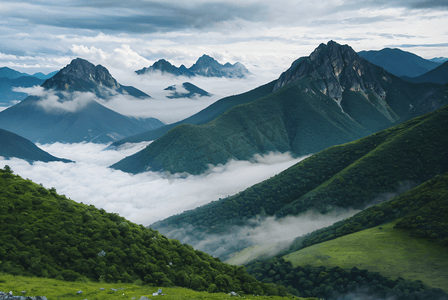高山山脉云雾缭绕摄影配图6