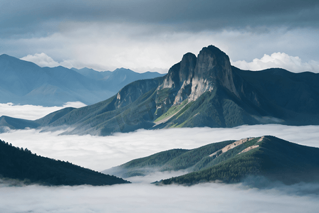 春季云雾山脉摄影图
