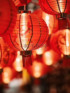 春节挂起的红色灯笼背景